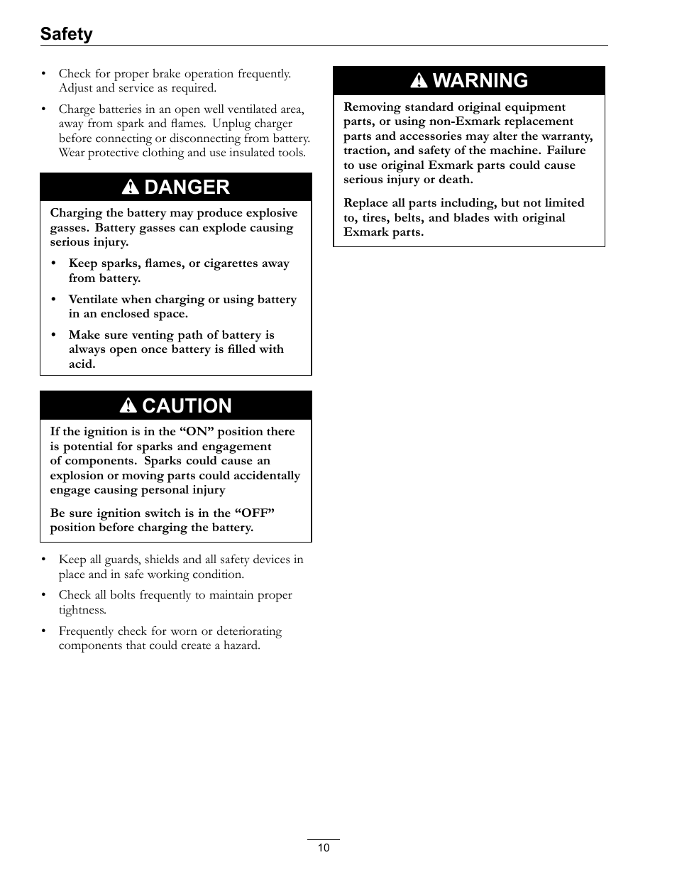 Danger, Caution, Warning | Safety | Exmark Quest SP Models 850 User Manual | Page 10 / 52