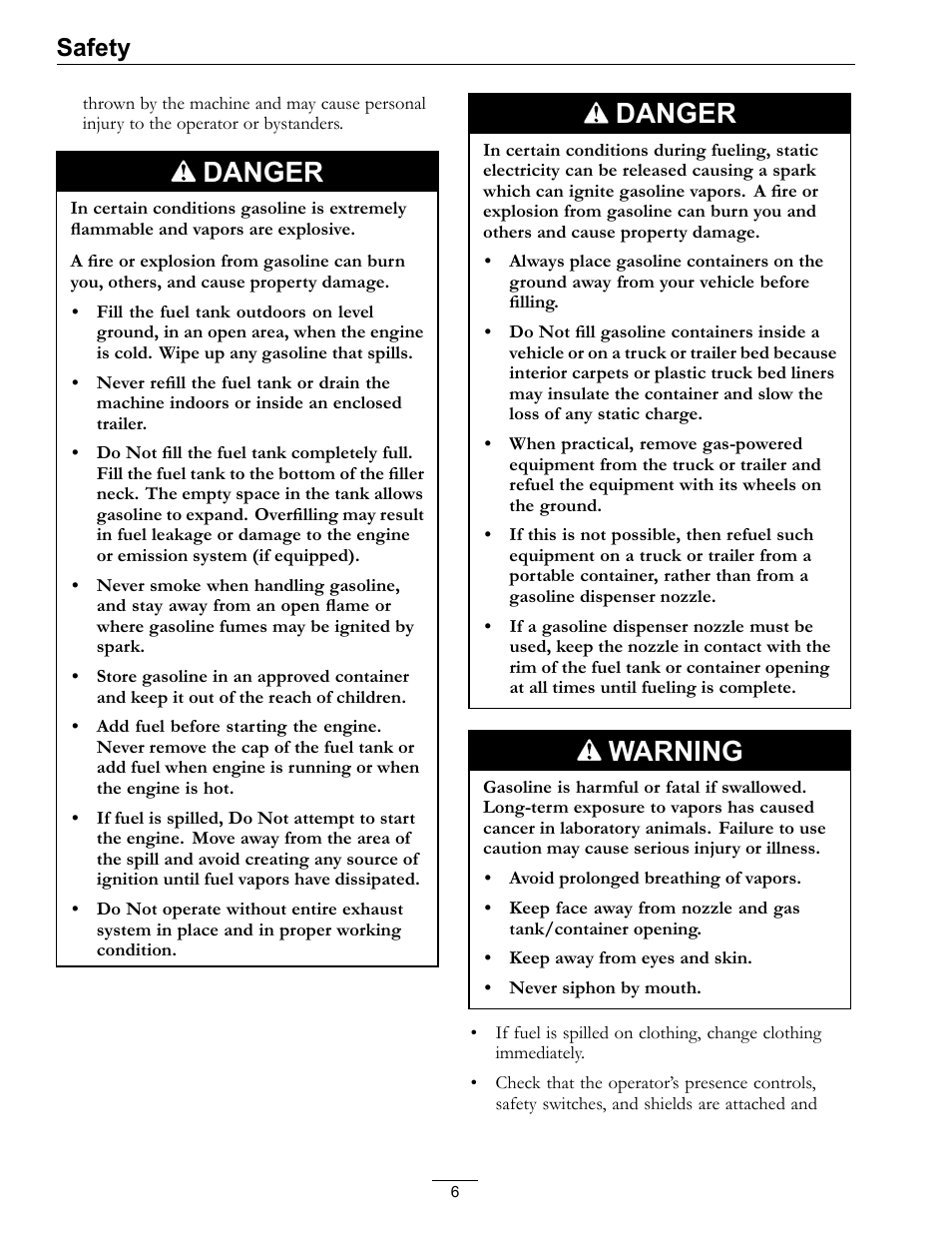 Danger, Warning, Safety | Exmark Quest SP Models 850 User Manual | Page 6 / 52