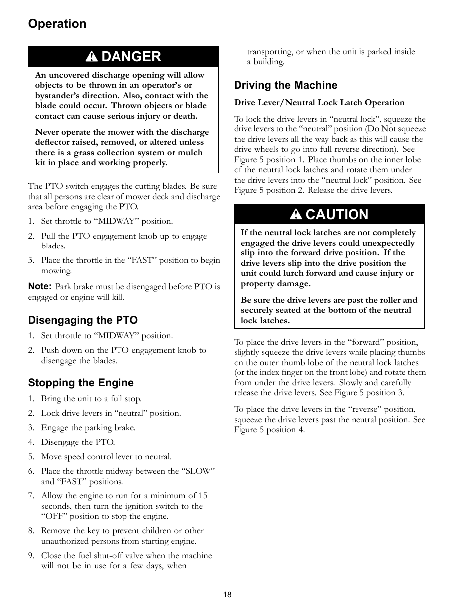 Danger, Caution, Operation | Exmark Vikingtm Hydro 4500-355 User Manual | Page 18 / 44