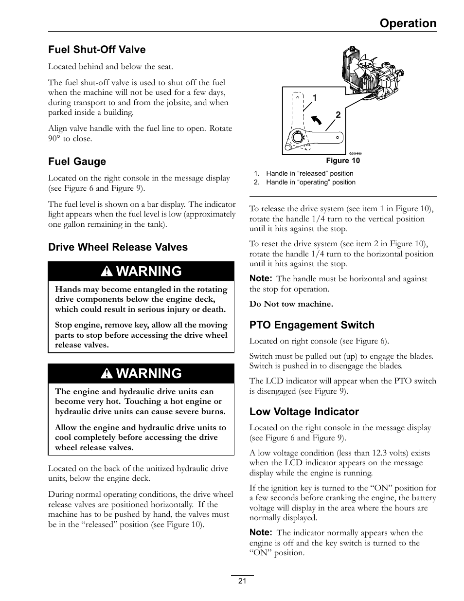 Warning, Operation | Exmark LAZER Z 4500-471 User Manual | Page 21 / 56