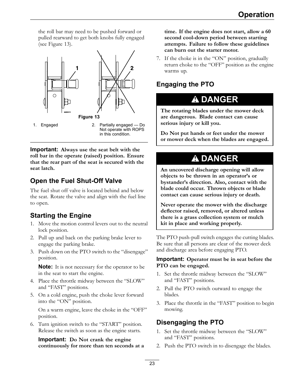 Danger, Operation | Exmark LAZER Z 4500-471 User Manual | Page 23 / 56