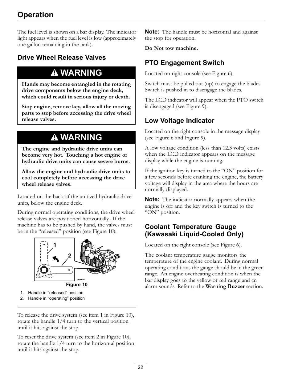 Warning, Operation | Exmark Lazer Z Advantage Series X User Manual | Page 22 / 64