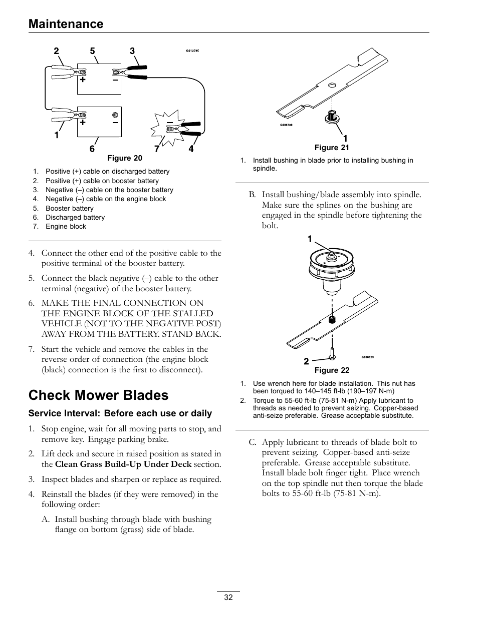 Check mower blades, Maintenance | Exmark Lazer Z Advantage Series X User Manual | Page 32 / 64