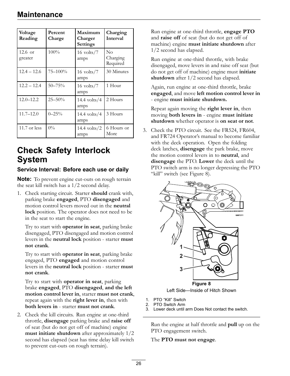 Check safety interlock system, Maintenance | Exmark Frontrunner 4500-497 User Manual | Page 26 / 52