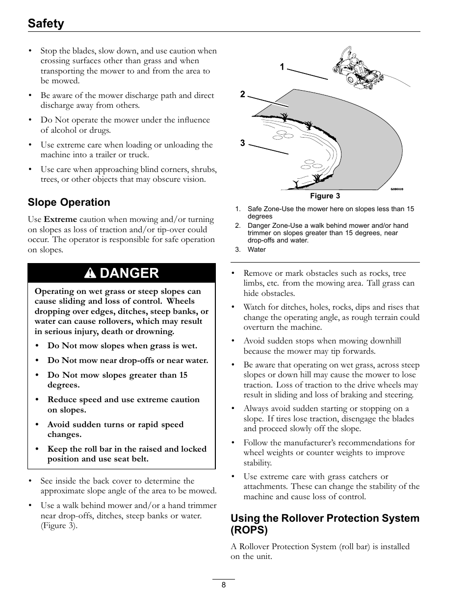 Danger, Safety | Exmark Frontrunner 4500-497 User Manual | Page 8 / 52