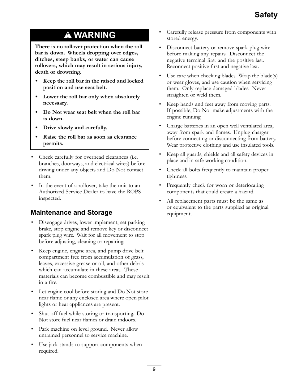 Warning, Safety | Exmark Frontrunner 4500-497 User Manual | Page 9 / 52