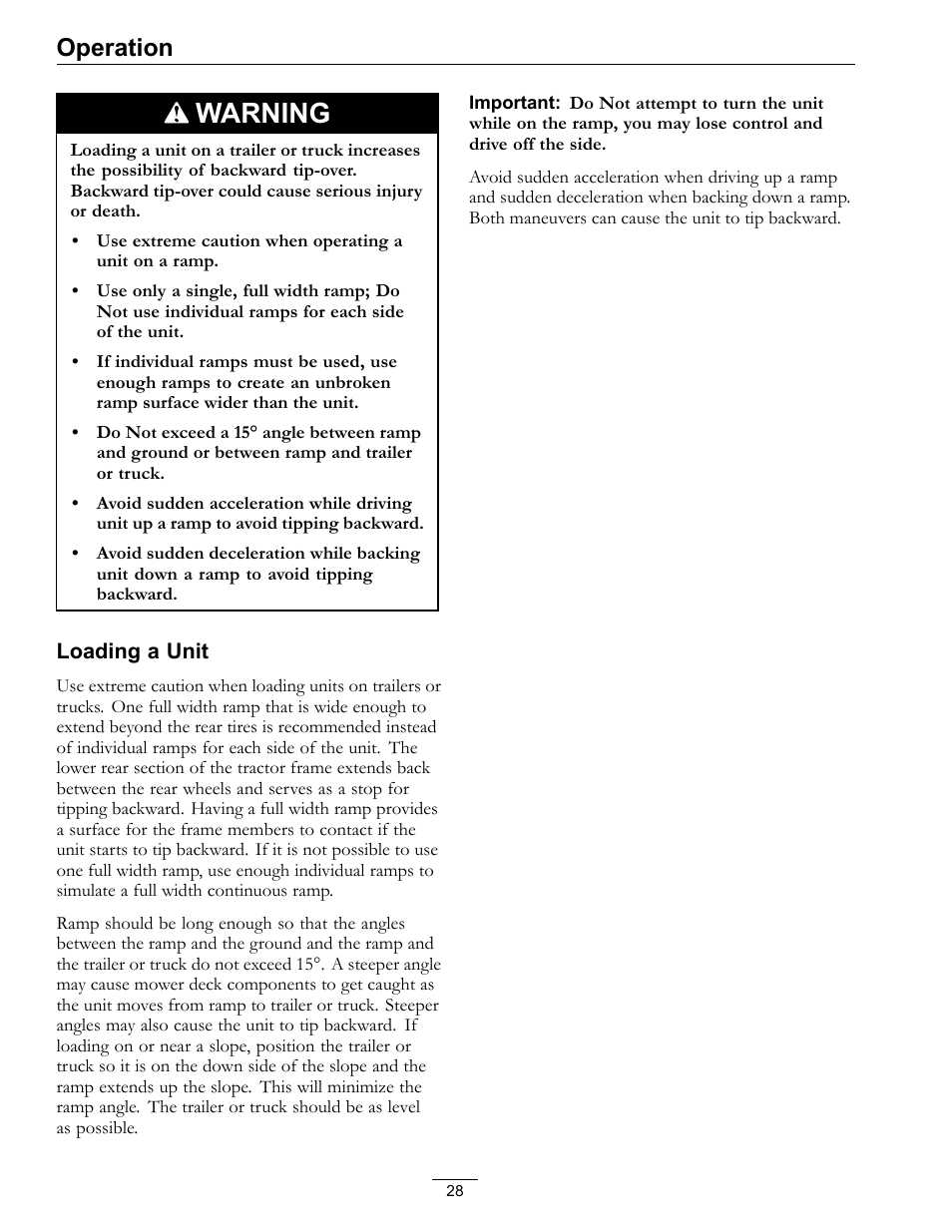 Warning, Operation | Exmark lazer Z 790 User Manual | Page 28 / 60