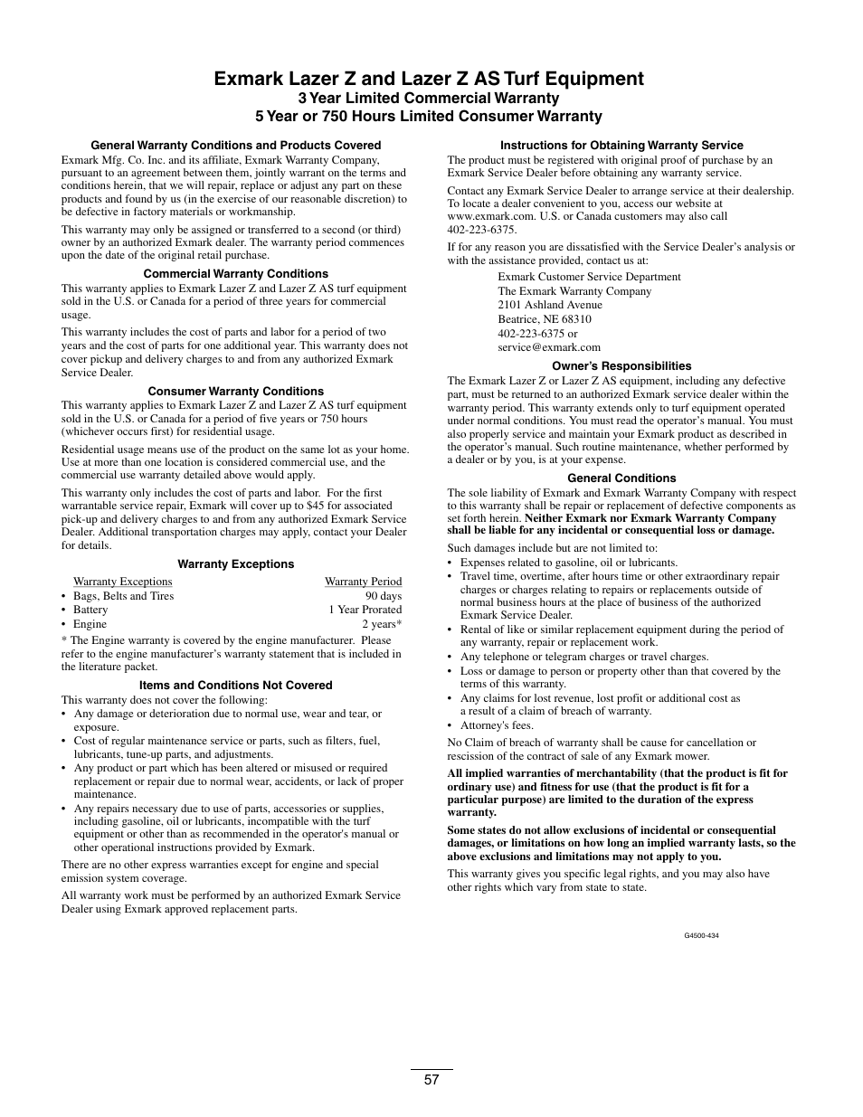 Exmark lazer z and lazer z as turf equipment | Exmark lazer Z 790 User Manual | Page 57 / 60