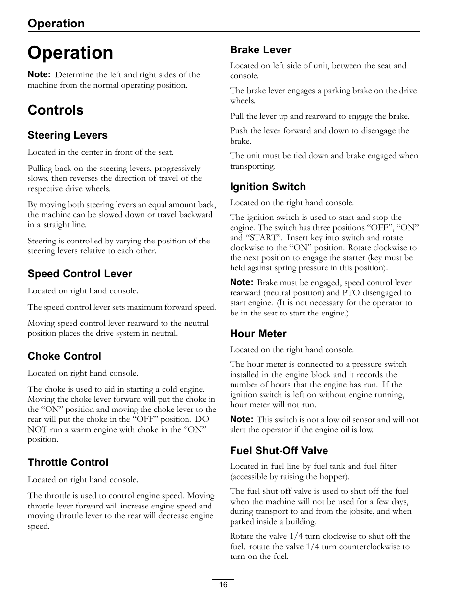 Operation, Controls | Exmark NAVIGATOR 4500-367 User Manual | Page 16 / 44