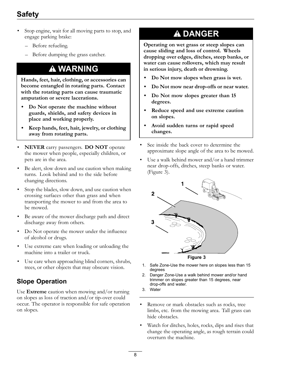 Warning, Danger, Safety | Exmark NAVIGATOR 4500-367 User Manual | Page 8 / 44