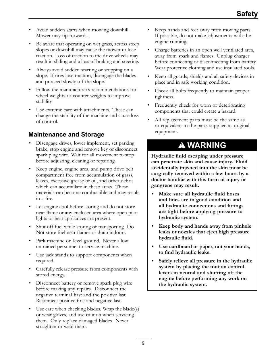 Warning, Safety | Exmark NAVIGATOR 4500-367 User Manual | Page 9 / 44