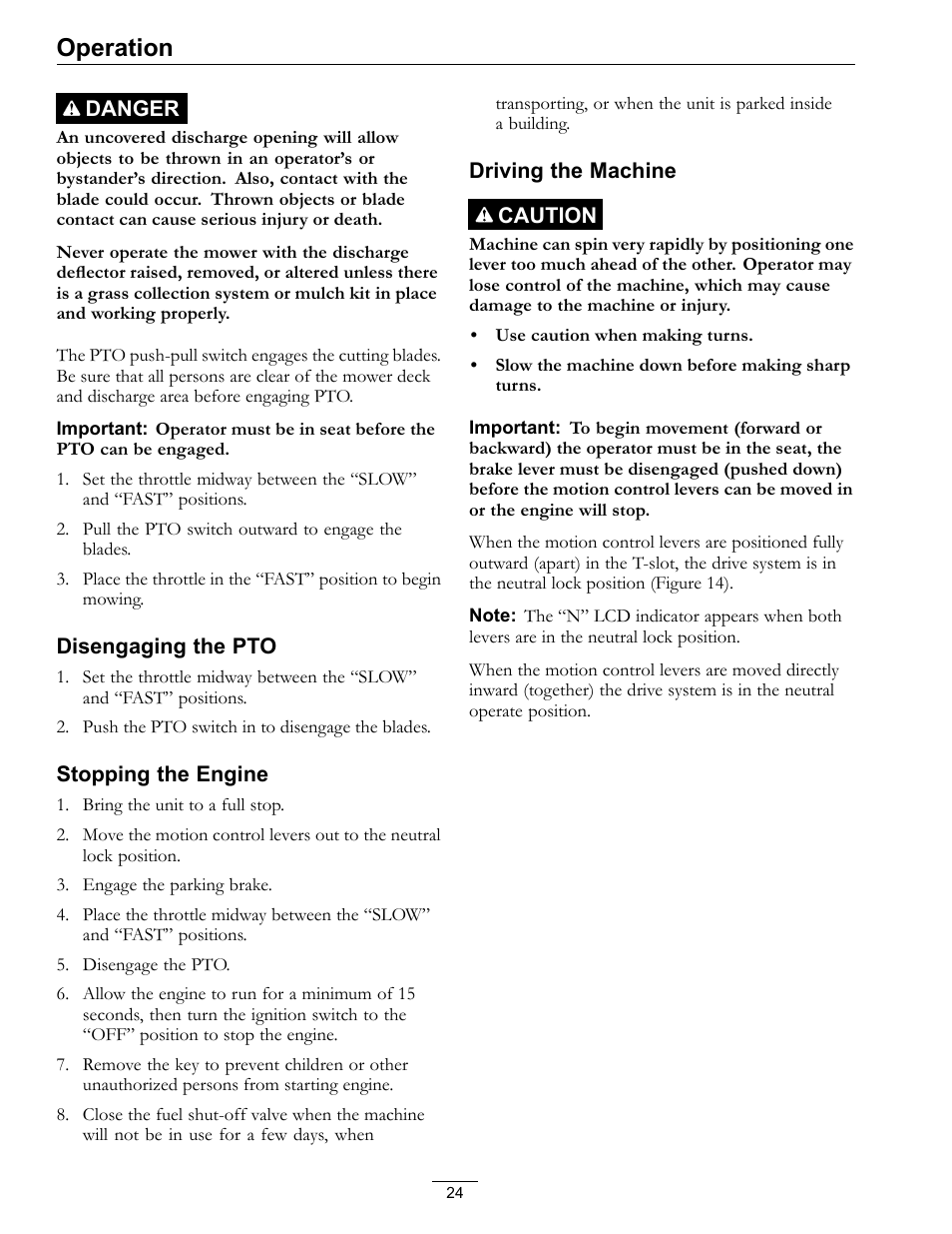 Operation | Exmark Lazer Z 4500-872 User Manual | Page 24 / 56