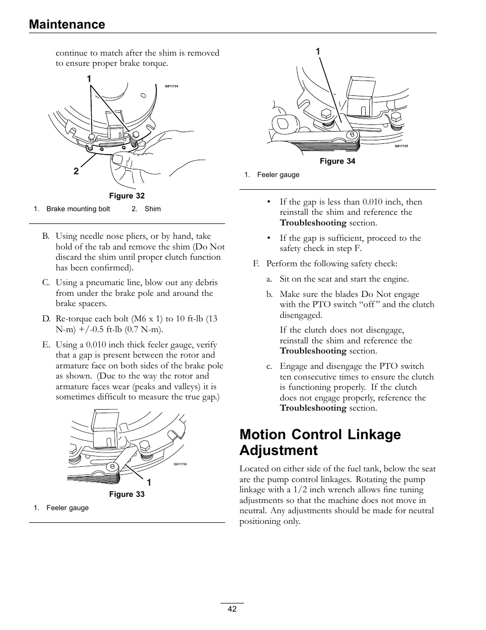 Motion control linkage adjustment, Maintenance | Exmark Lazer Z 4500-872 User Manual | Page 42 / 56