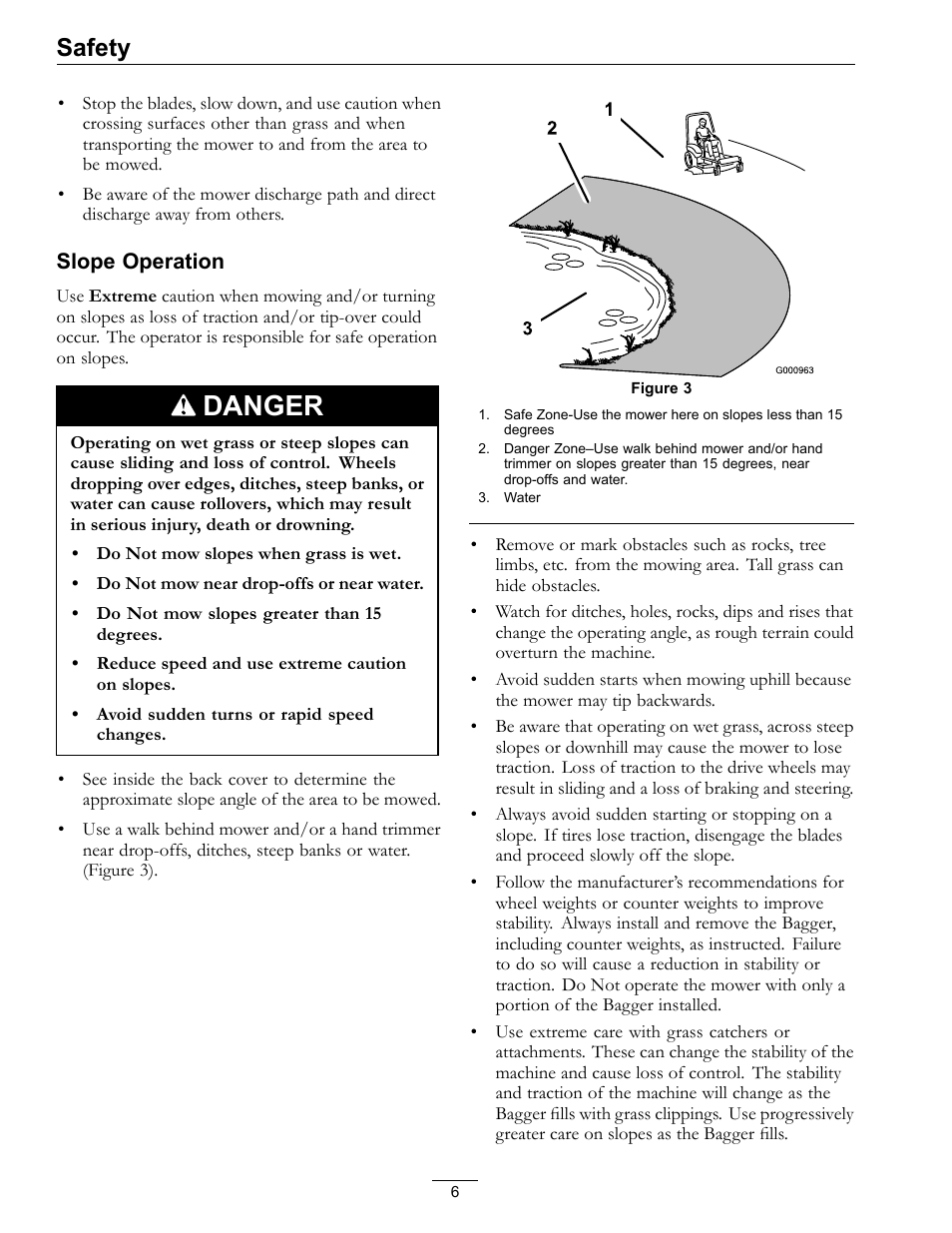 Danger, Safety | Exmark Quest Bagger 4500-438 rev. a User Manual | Page 6 / 24