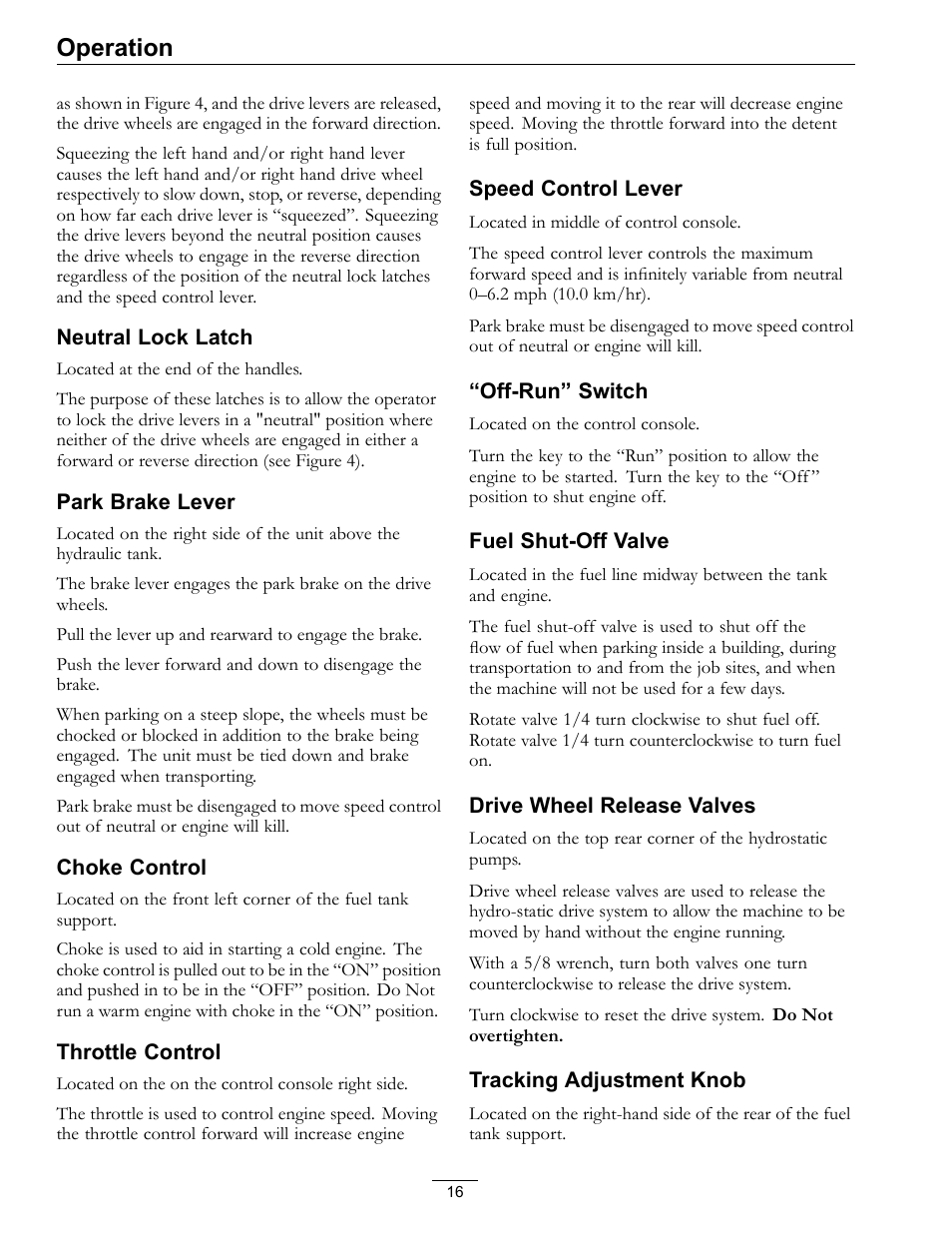 Operation | Exmark Viking Hydro 920000 User Manual | Page 16 / 48