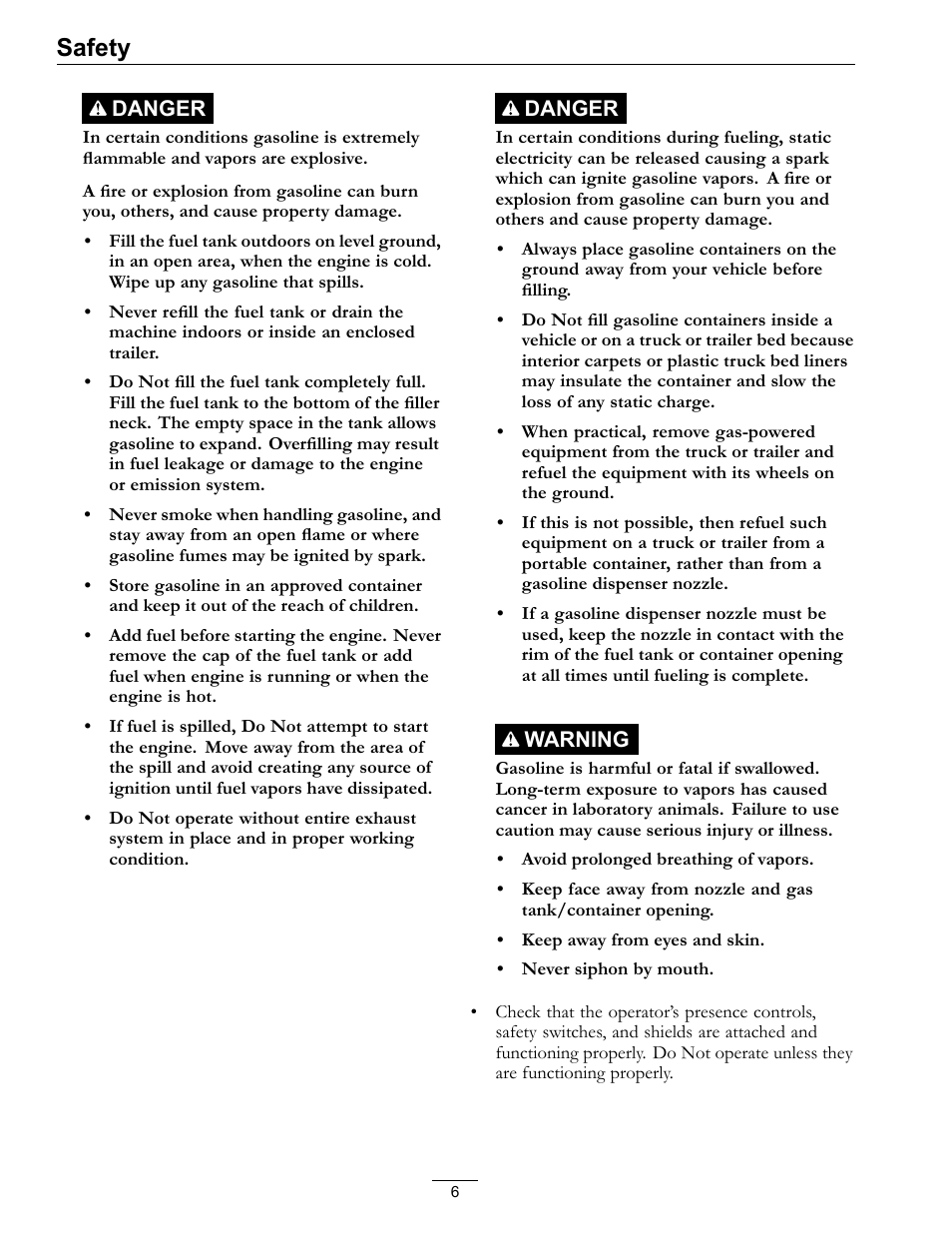 Safety | Exmark Viking Hydro 920000 User Manual | Page 6 / 48