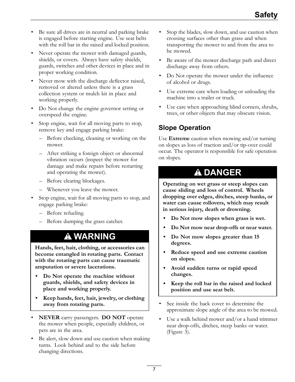 Warning, Danger, Safety | Exmark Lazer Z SX Diesel Models 4500-501 Rev A User Manual | Page 7 / 60