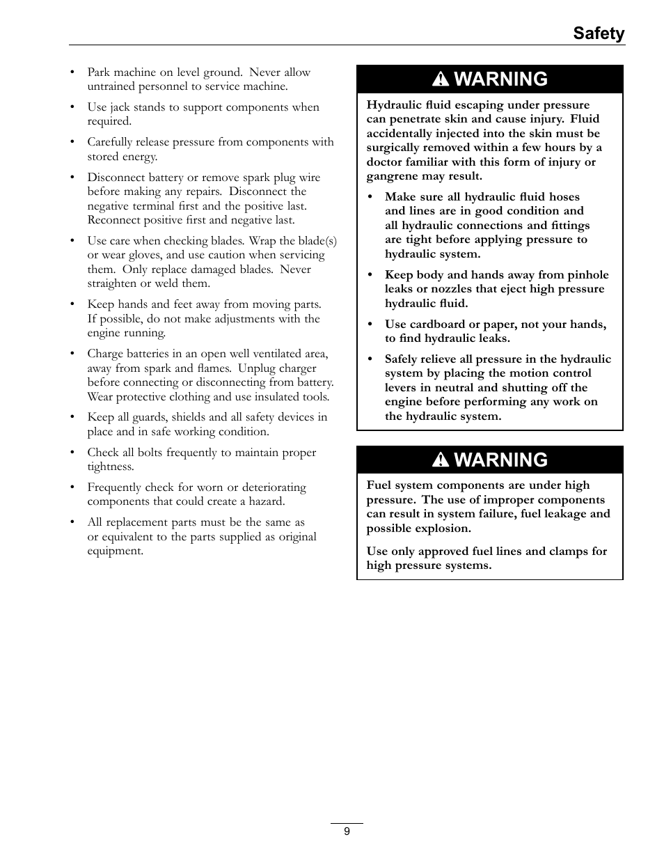 Warning, Safety | Exmark Lazer Z SX Diesel Models 4500-501 Rev A User Manual | Page 9 / 60