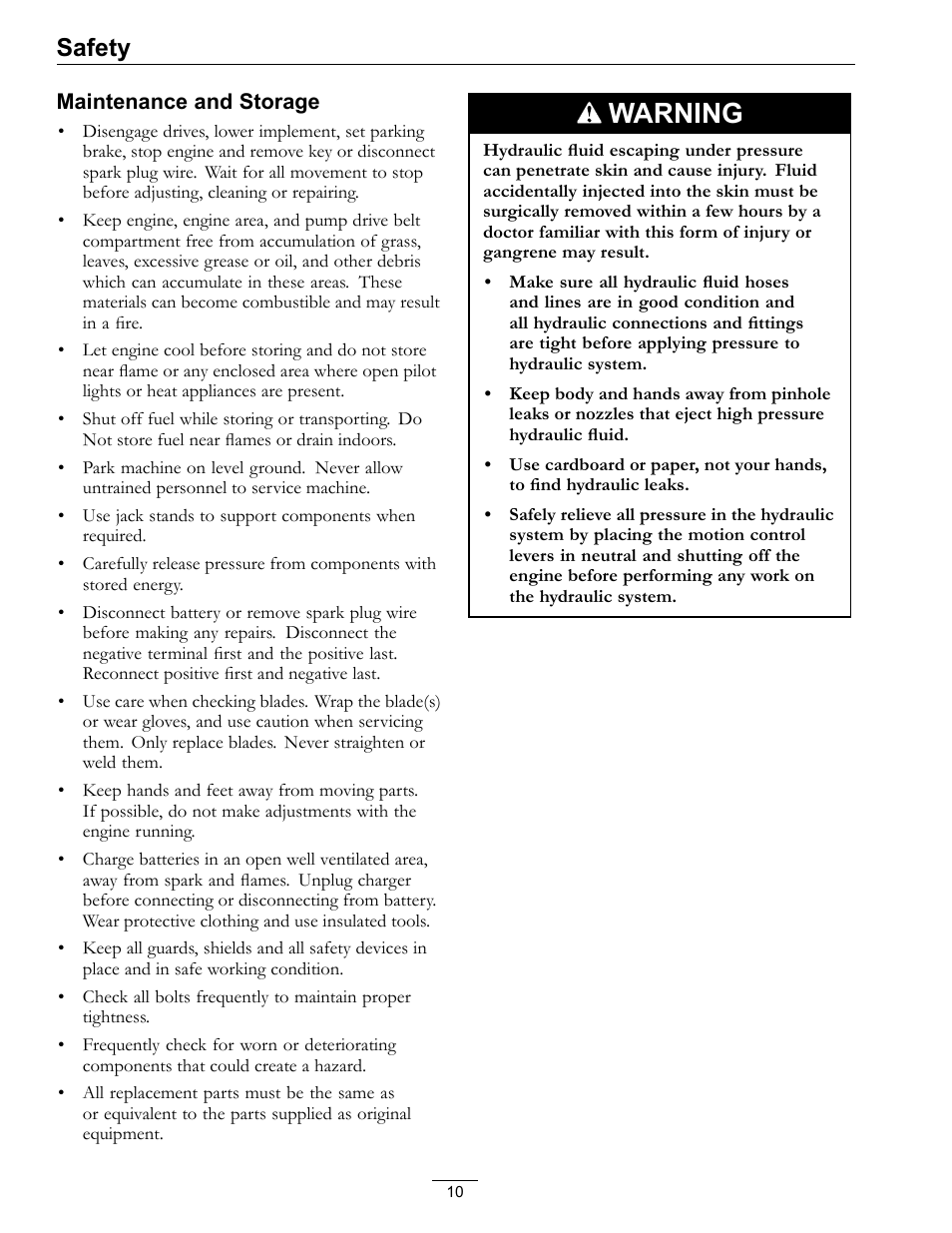 Warning, Safety | Exmark LZ27KC604 User Manual | Page 10 / 48