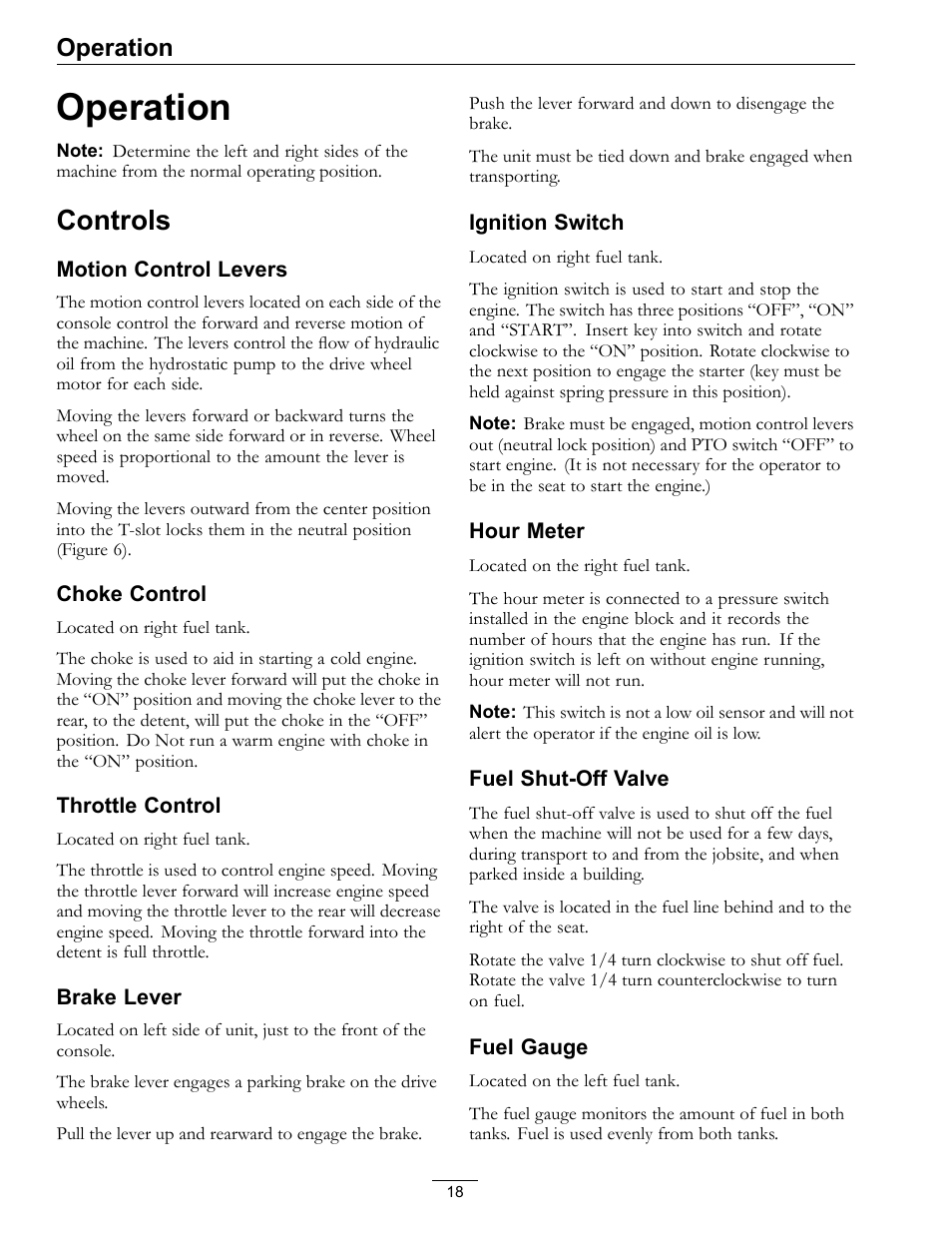 Operation, Controls | Exmark LZ27KC604 User Manual | Page 18 / 48