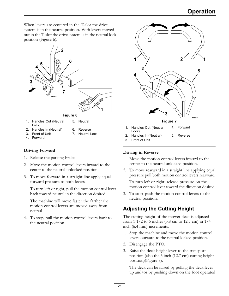 Operation, Adjusting the cutting height | Exmark LZ27KC604 User Manual | Page 21 / 48