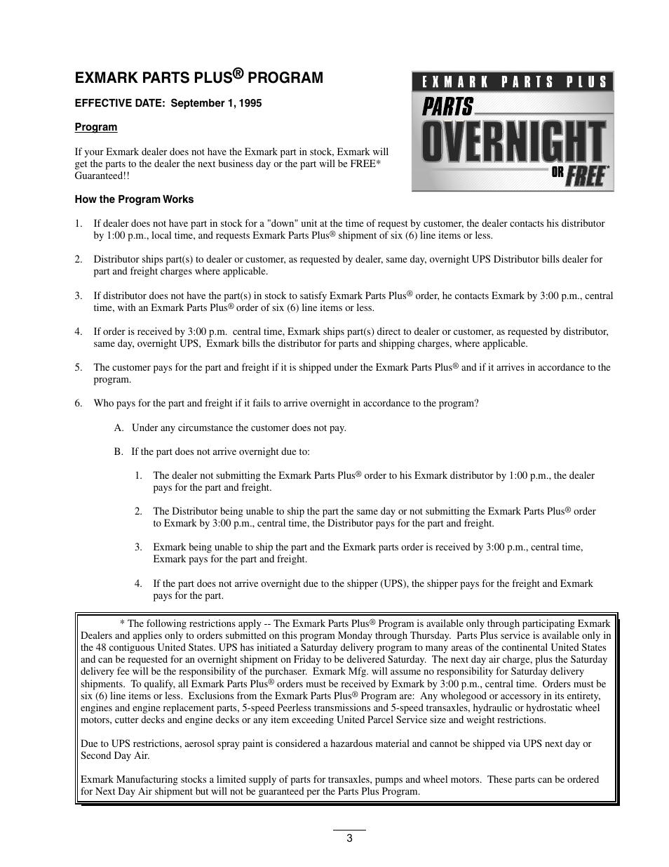 Exmark parts plus® program | Exmark LZ27KC604 User Manual | Page 3 / 48