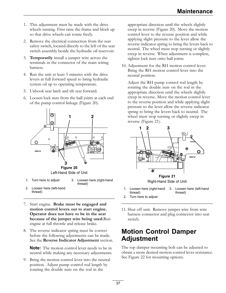 Motion control damper adjustment, Maintenance | Exmark LZ27KC604 User Manual | Page 37 / 48