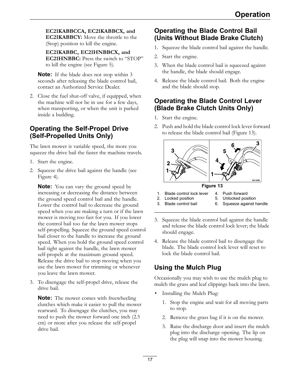 Operation, Using the mulch plug | Exmark Commercial 21 850 User Manual | Page 17 / 40