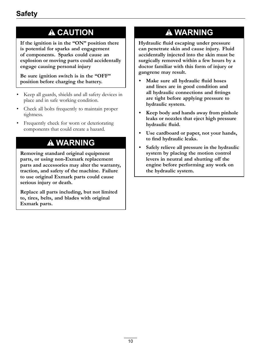 Caution, Warning, Safety | Exmark Navigator 0 User Manual | Page 10 / 48