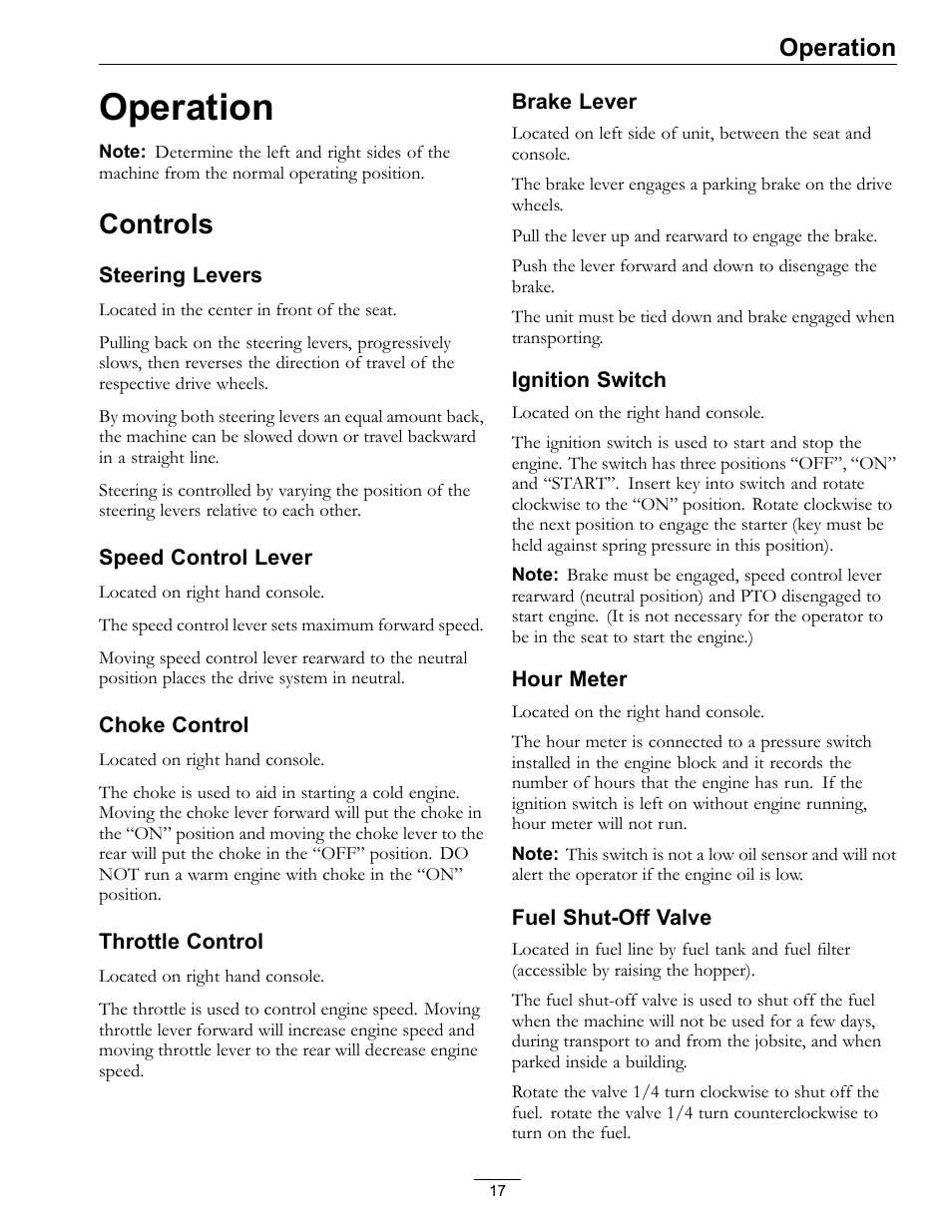Operation, Controls | Exmark Navigator 0 User Manual | Page 17 / 48