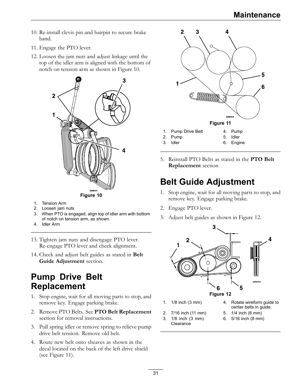 Pump drive belt replacement, Belt guide adjustment, Maintenance | Exmark Navigator 0 User Manual | Page 31 / 48