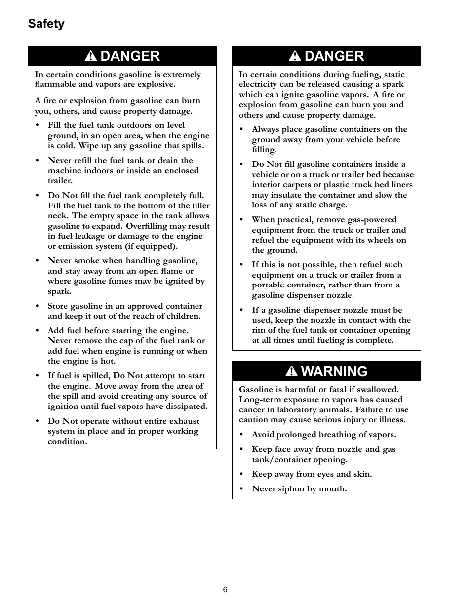 Danger, Warning, Safety | Exmark Navigator 0 User Manual | Page 6 / 48