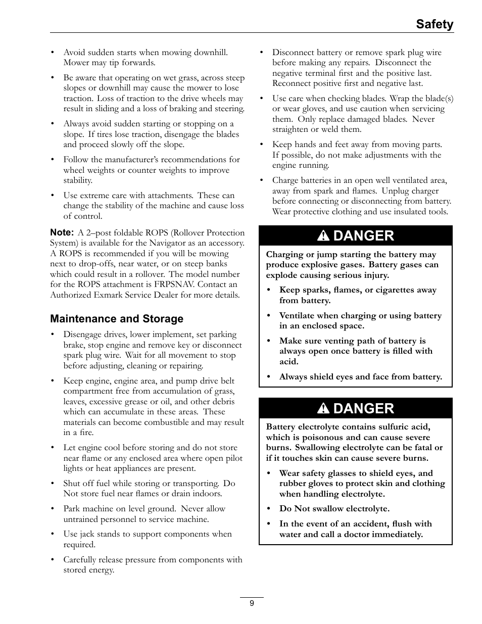 Danger, Safety | Exmark Navigator 0 User Manual | Page 9 / 48