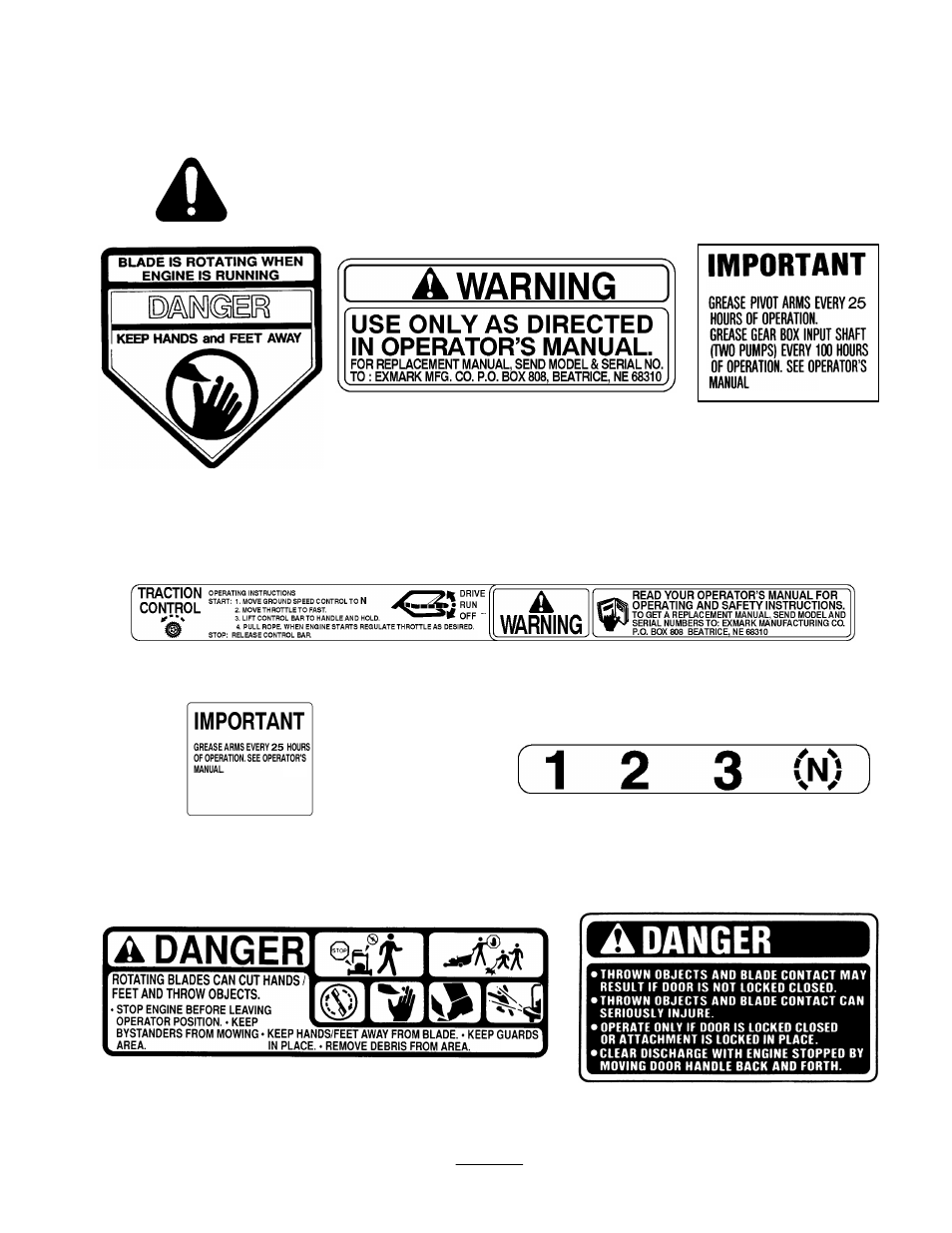 Safety and instruction decals | Exmark M217B User Manual | Page 9 / 36