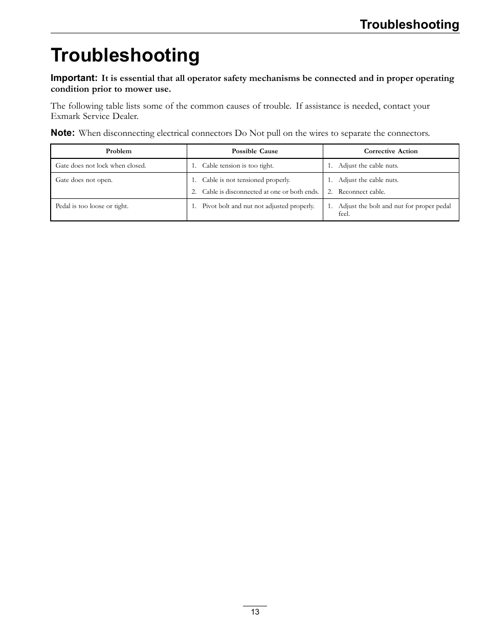 Troubleshooting | Exmark OCD02 User Manual | Page 13 / 16