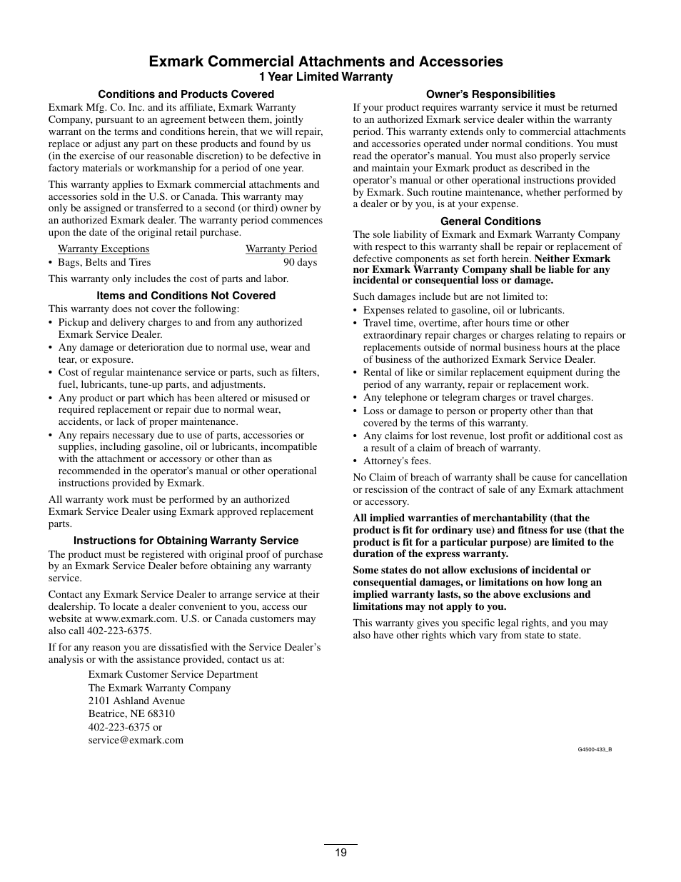 Exmark commercial, Attachments and accessories | Exmark ULTRA VAC LAZER Z HP User Manual | Page 19 / 24