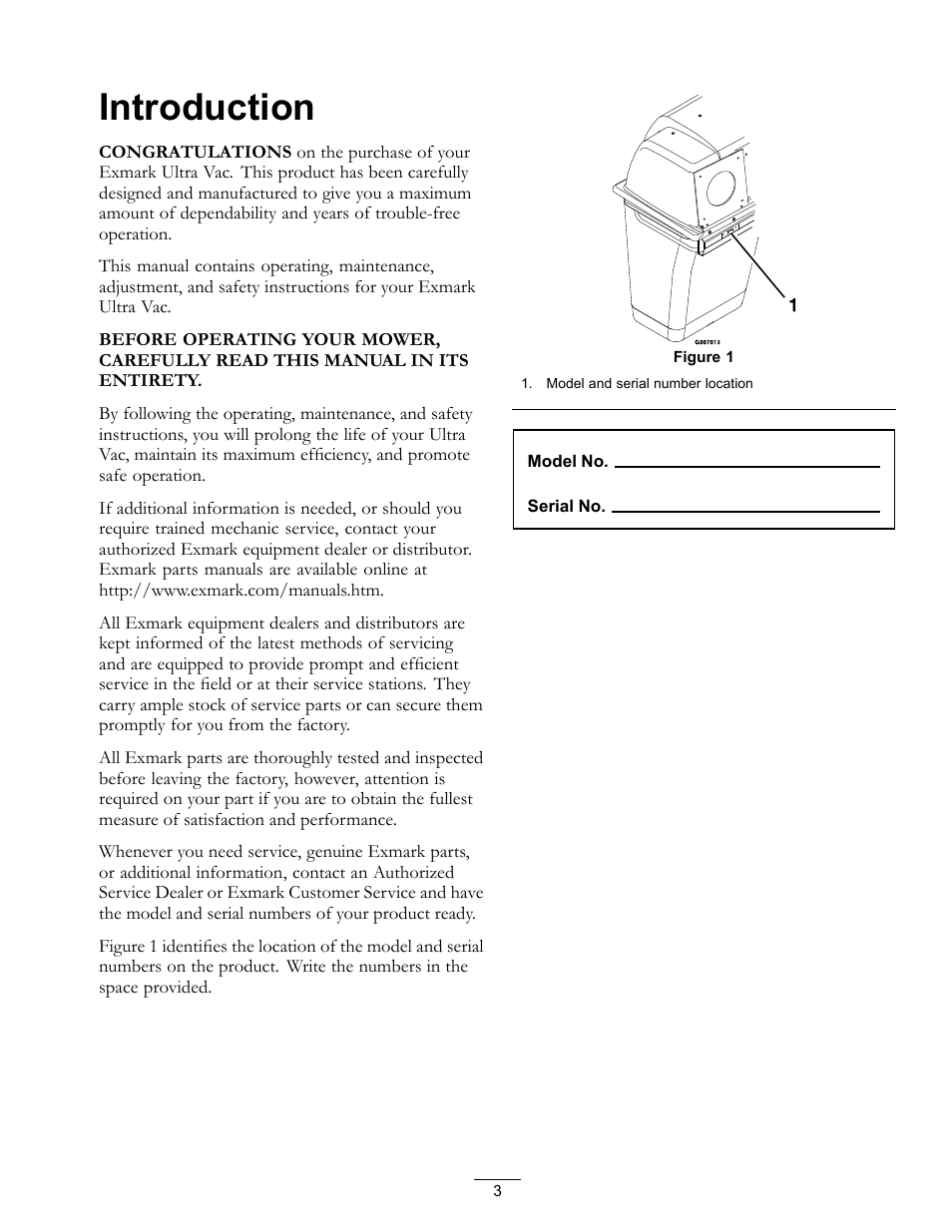 Introduction | Exmark ULTRA VAC LAZER Z HP User Manual | Page 3 / 24