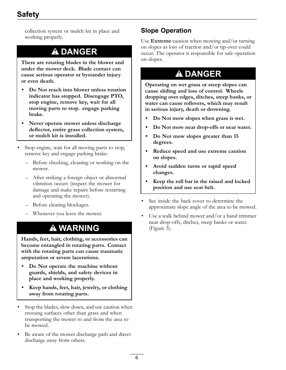 Danger, Warning, Safety | Exmark ULTRA VAC LAZER Z HP User Manual | Page 6 / 24