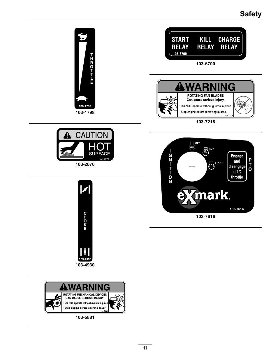 Safety | Exmark FrontRunner Air-Cooled User Manual | Page 11 / 48