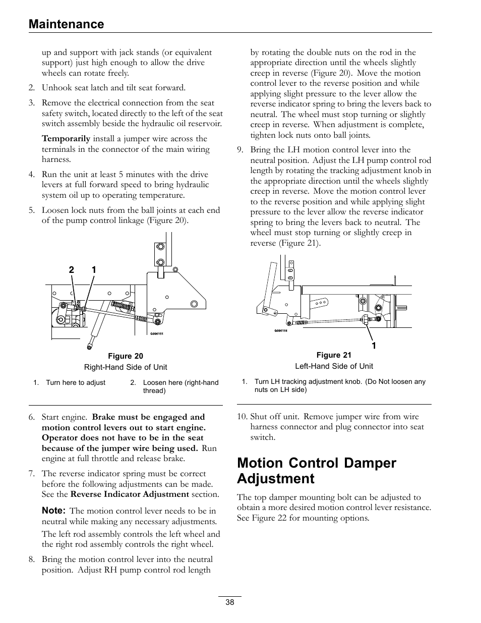 Motion control damper adjustment, Maintenance | Exmark FrontRunner Air-Cooled User Manual | Page 38 / 48