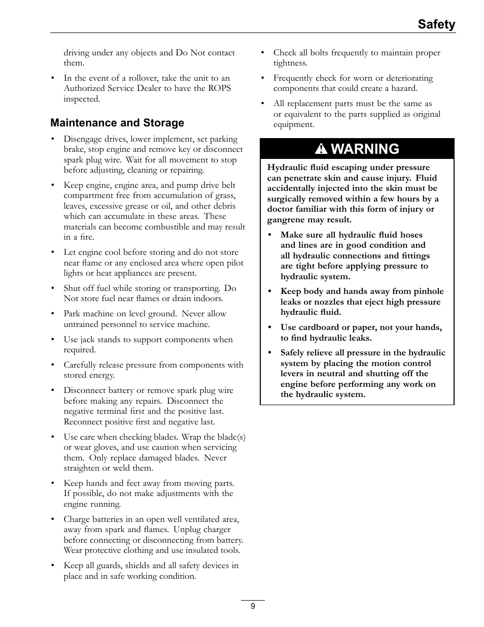 Warning, Safety | Exmark FrontRunner Air-Cooled User Manual | Page 9 / 48