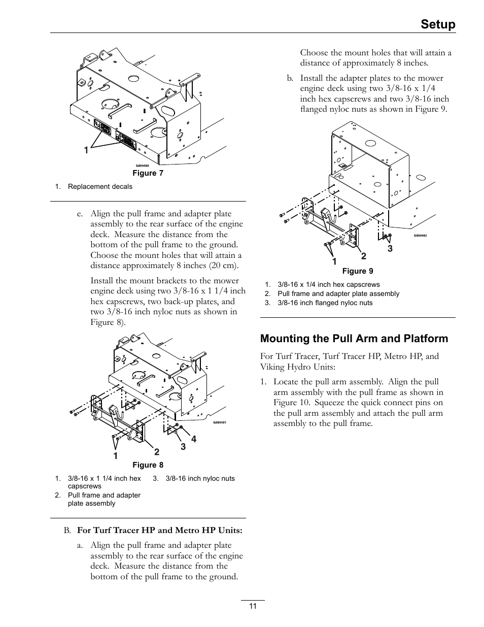 Figure 7), Setup, Mounting the pull arm and platform | Exmark Standon 4500-435 User Manual | Page 11 / 20