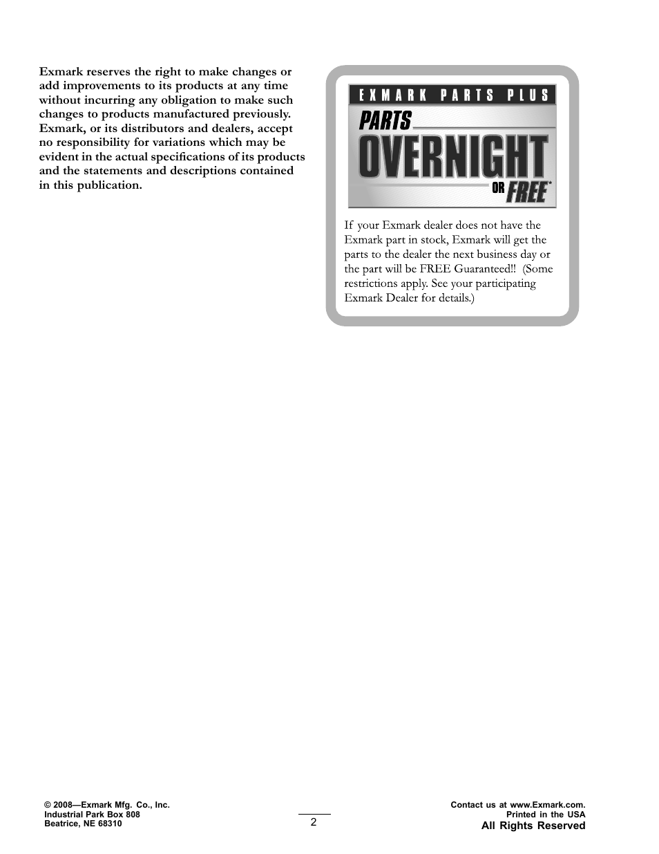 Exmark Standon 4500-435 User Manual | Page 2 / 20