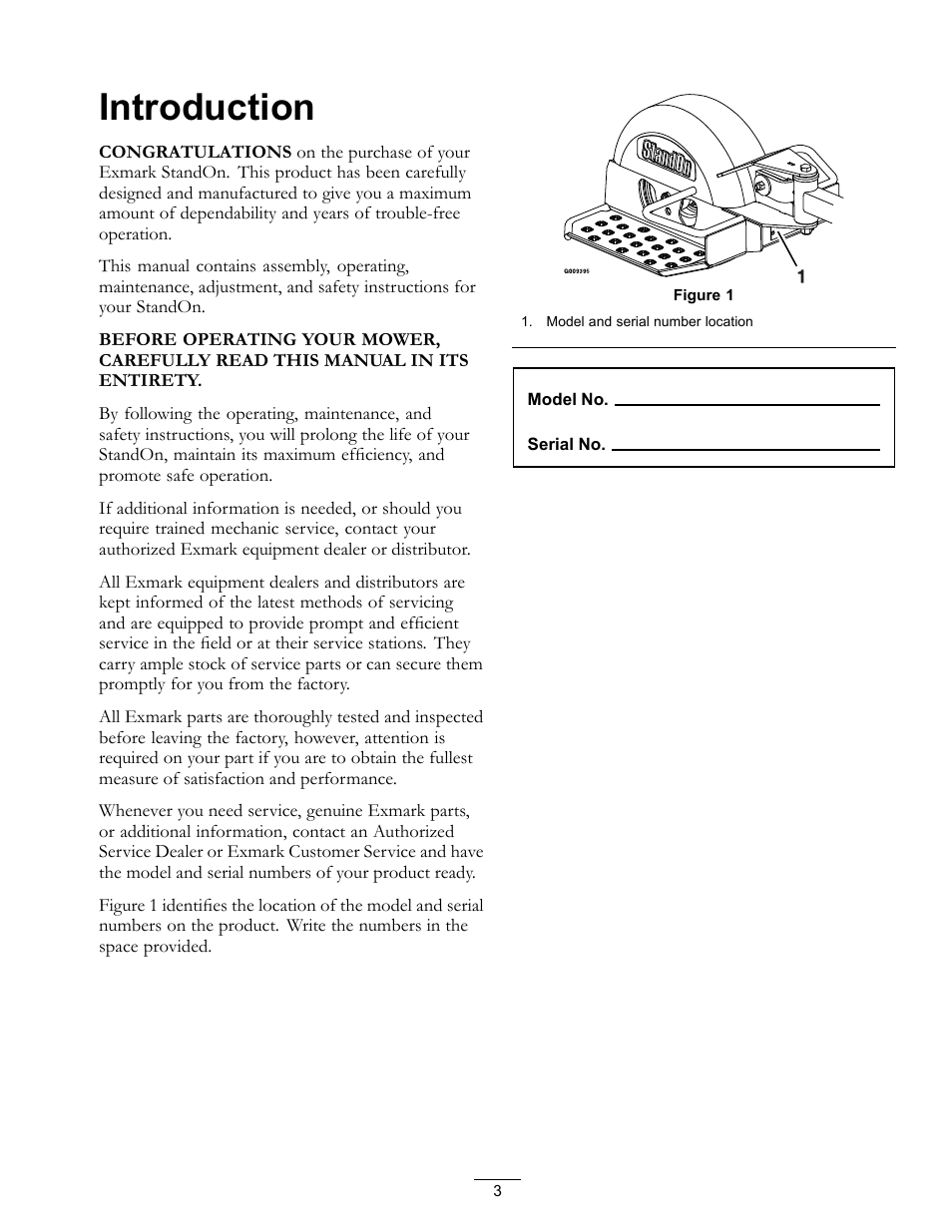 Introduction | Exmark Standon 4500-435 User Manual | Page 3 / 20