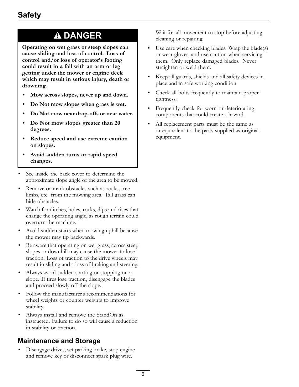 Danger, Safety | Exmark Standon 4500-435 User Manual | Page 6 / 20