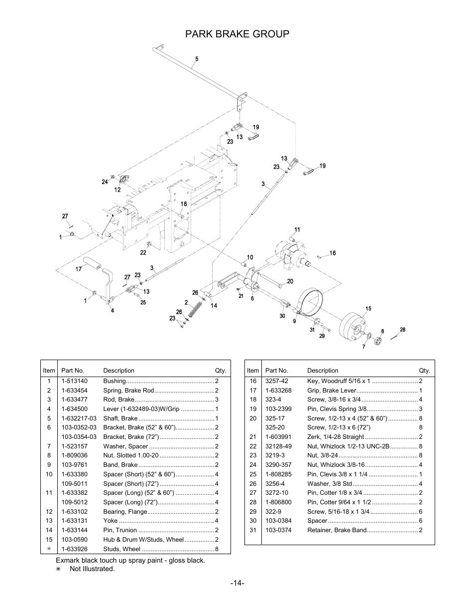 Park brake group | Exmark Lazer Z Advantage Series User Manual | Page 15 / 32