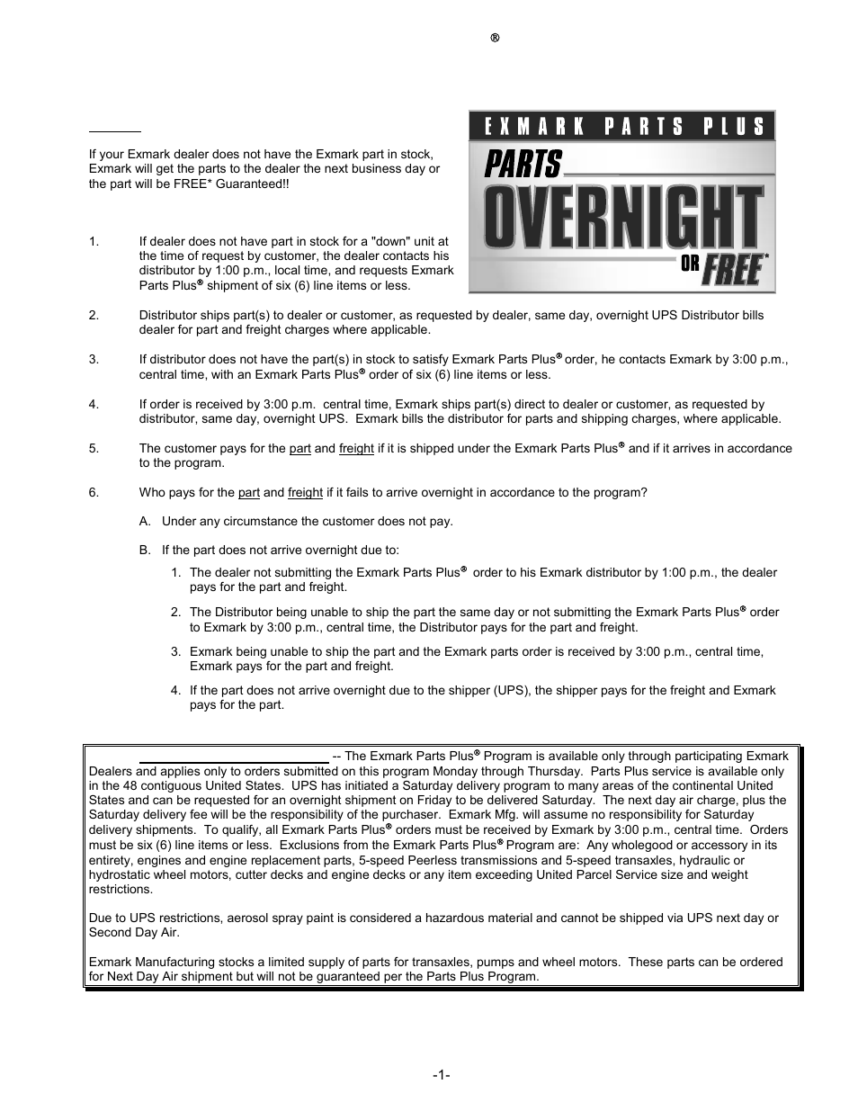 Exmark parts plus, Program | Exmark Lazer Z Advantage Series User Manual | Page 2 / 32