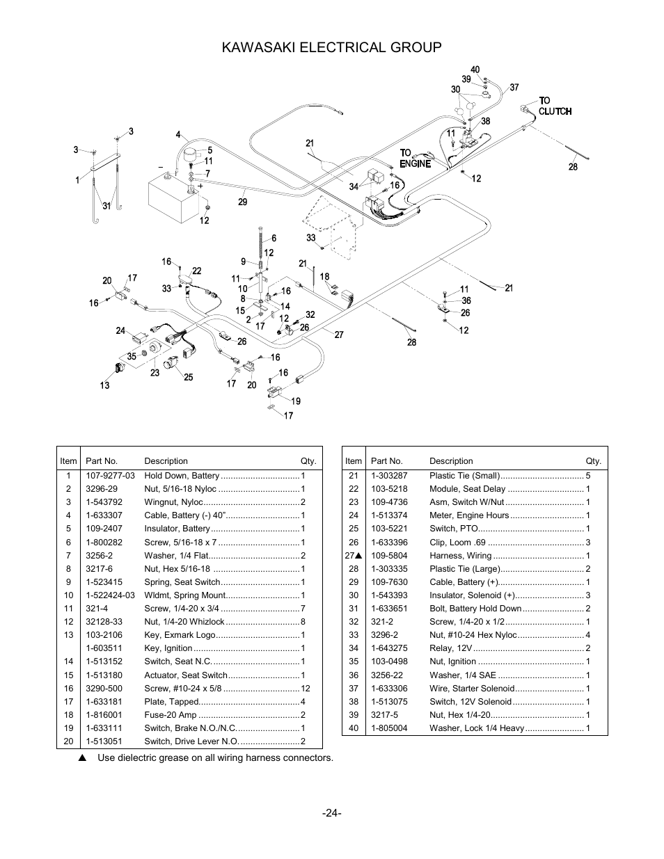 Kawasaki electrical group | Exmark Lazer Z Advantage Series User Manual | Page 25 / 32