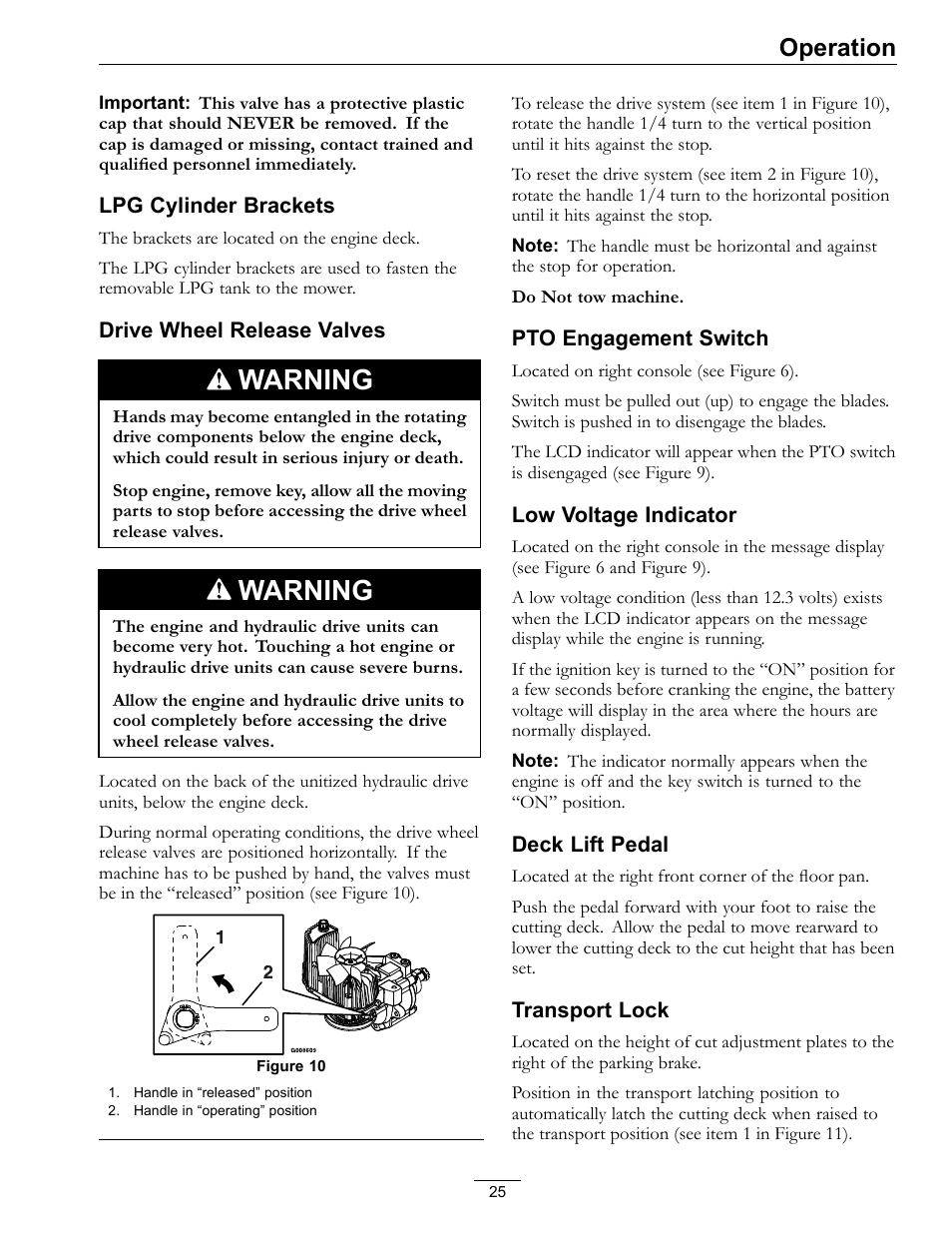 Warning, Operation | Exmark Lazer Z Mower 4500-645 User Manual | Page 25 / 64