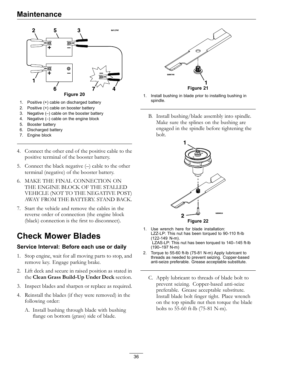 Check mower blades, Maintenance | Exmark Lazer Z Mower 4500-645 User Manual | Page 36 / 64